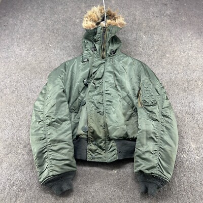 VINTAGE US Army N2B Jacket L Green Attached Hood Flying