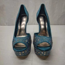 Bakers Womens Turquoise Teal Rhinestone About 5.5 Inch High Heels Size 8.5M