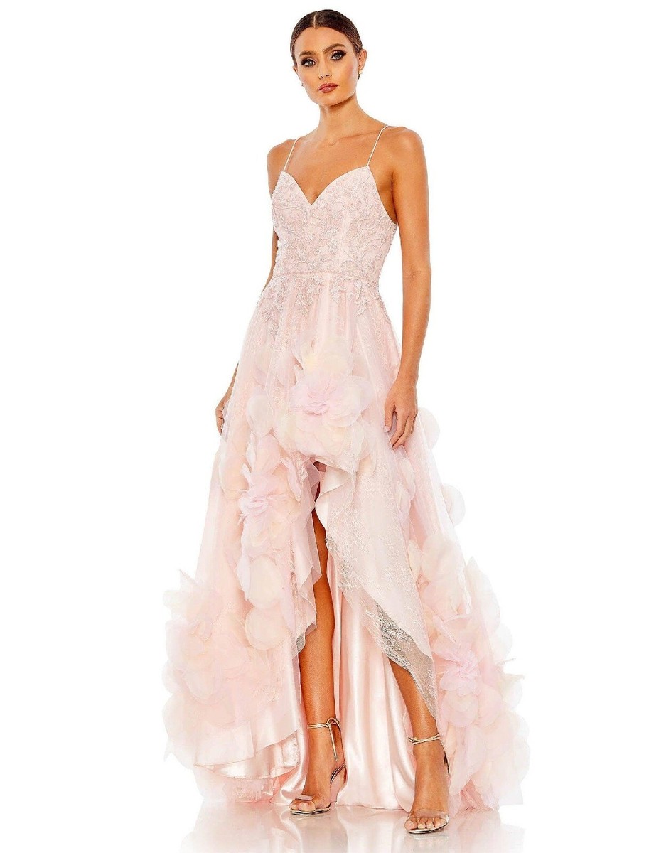 open lace back dress Mac Duggal - Pink Ruffle Tiered Cut-Out Chiffon Floral Gown main image 1