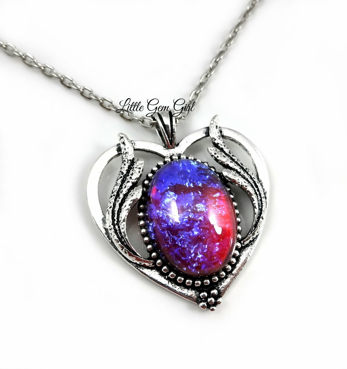 Czech Glass Stone Mexican Opal Dragons Breath Amulet Heart