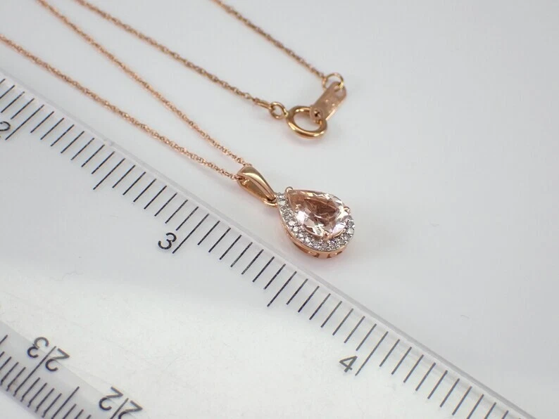 Colgante con dije de lágrima de morganita natural corte pera de 2 quilates enchapado en oro rosa de 14 quilates de 18" Foto 4 de 4