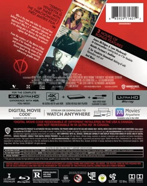 V for Vendetta 4K UHD Giftset - Ultimate Collector's Edition with Bonus Content - Image 3 of 3