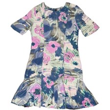 Abstract Floral Dress 80s 90s Printed A-Line Floaty Ocassional Short Sleeve M 12