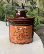 Harry & David Cheddar Cheese Brown Crock w/ Lid Locking Wire Bail 4" Vintage