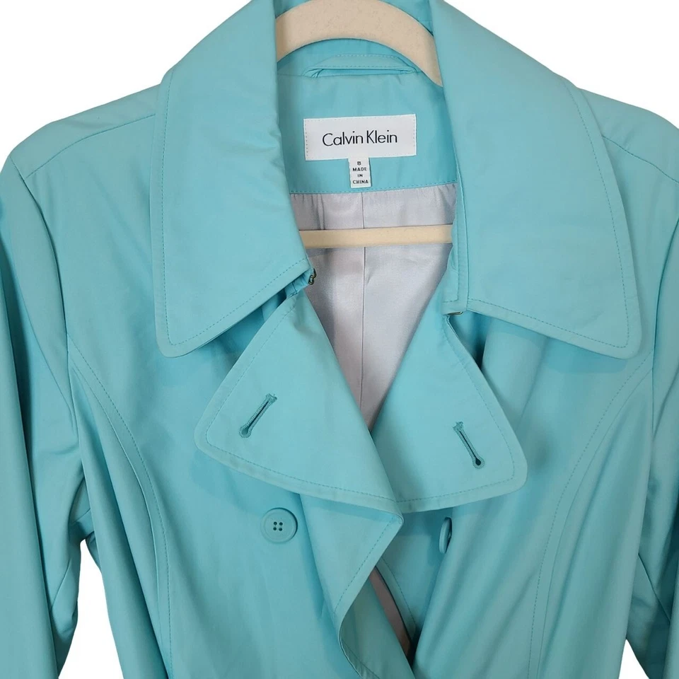 Chaqueta chaquetón Calvin Klein para mujer 8 azul manga larga doble pecho cinturón Foto 2 de 4