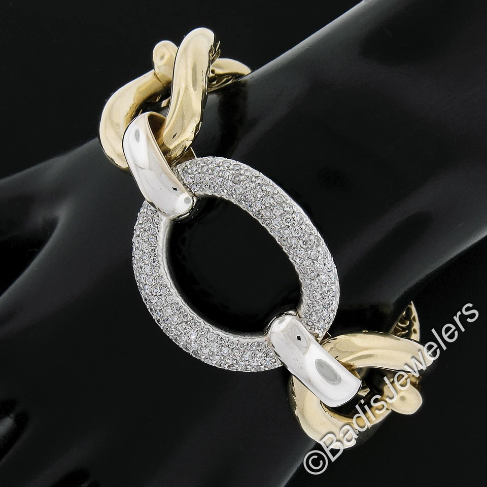14K TT Gold Large Open Oval Link w/ 2.0ctw Pave Diamonds Center Link Bracelet - Image 4 of 4