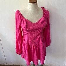 ASOS Mini Dress Womens 6 Pink Bustier Long Sleeve Flirty Coquette Milk Maid Y2K