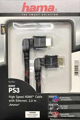 HDMI-Kabel 2 Meter 180° Gelenk Stecker vergoldet für PS3 4K px Gewebemantel