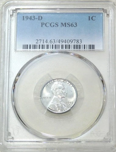1943-D Lincoln Wartime Steel Cent PCGS MS63 Bright Luster PQ #C240Z