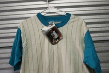 Vintage 1993 Bvd Cream Vertical Stripe Blue Retro T-Shirt -Made In Usa -Medium