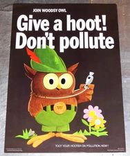 Vtg 1971 WOODSY OWL Poster "Join Woodsy Give a Hoot Don’t Pollute" Paper 13x18.5
