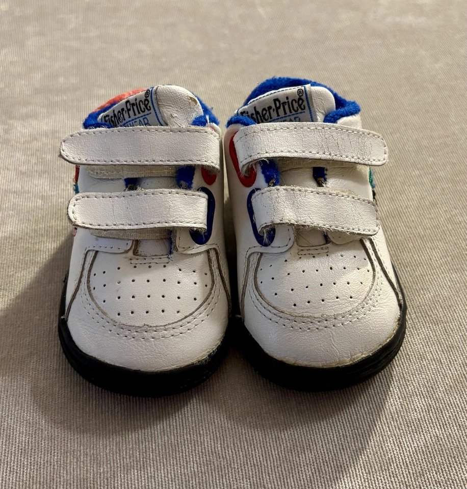 VTG Fisher Price White Sneaker Baby Shoes Size 2 Sports Embroidery Used - Image 2 of 4