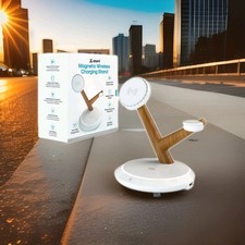 Atomi Qi2 Magnetic Wireless Charging Stand - Phone/Watch/Earbuds 2 ports -White