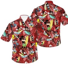 Mickey Mouse Surfing Red Patterns Summer Tropical Disney Hawaiian Shirt