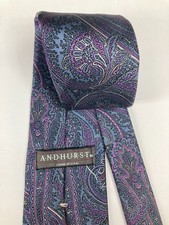 VINTAGE ANDHURST Tie Silk Blue Purple Paisley Made in USA 80s 90s Menswear