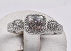 Vintage Sterling Silver & Clear Cushion CZ Judith Ripka Engagement ring s10