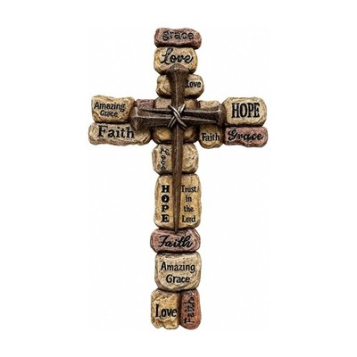 12 Inch Cross Wall Decor, Stacked Stone Wall Cross