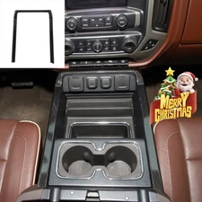 Carbon Fiber Central Cup Holder Cover Trim for Chevy GMC Sierra Silverado 14-18
