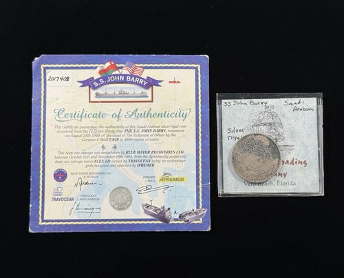 SS John Barry Shipwreck Recovery Saudi Arabian Silver Riyal W/Cent Item #190
