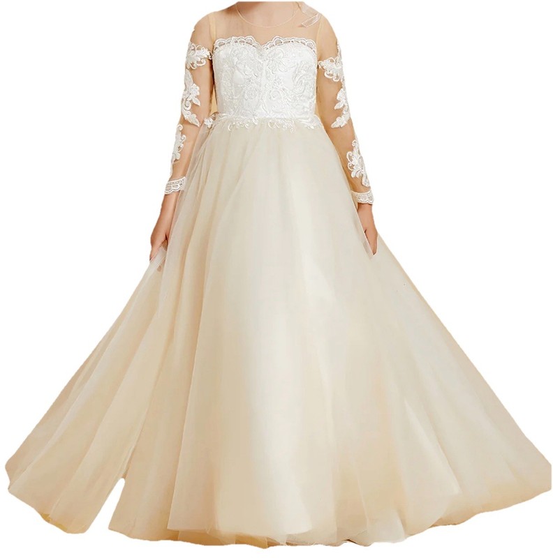 NWT Elegant Tulle Flower Girl Dress With Lace Applique & Button Accents Size 13