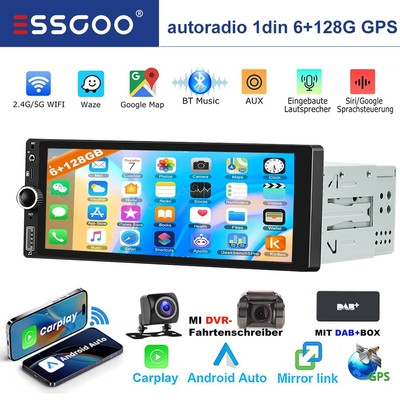 Autoradio 6.86'' 1 DIN DAB+ Android 14 6+128G Carplay GPS DVR+KAM Bluetooth WIFI