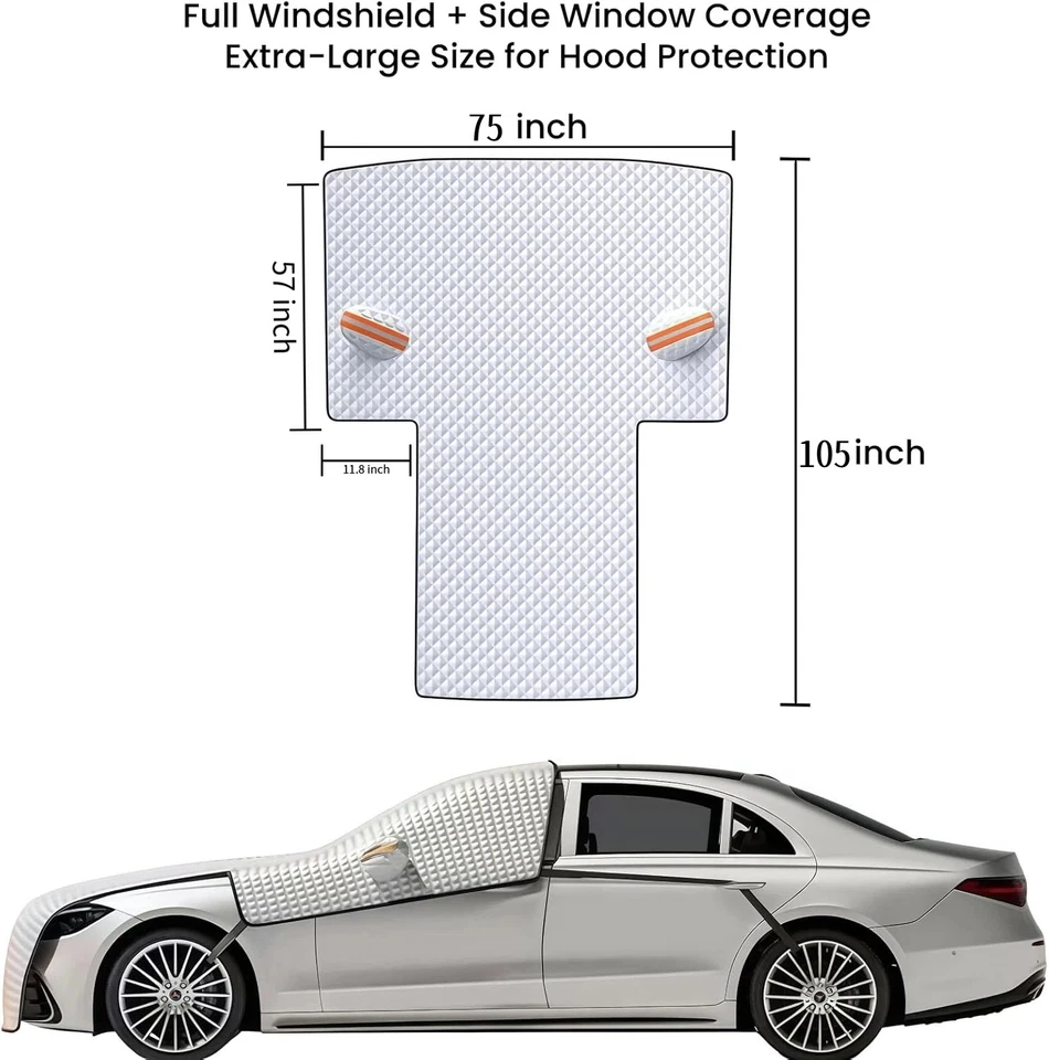 Car SUV/Truck/Sedan Half Windshield Cover Winter Snow Ice Frost Cover Outdoor - Image 3 of 4