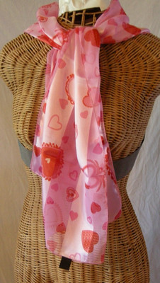Scarf, Heart Print, Pink and Red, 60'' x 12'', Polyester, Brand New
