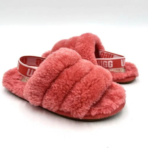 UGG Fluff Yeah Slide Sandals Pink Sheepskin Comfy Kids Size 12
