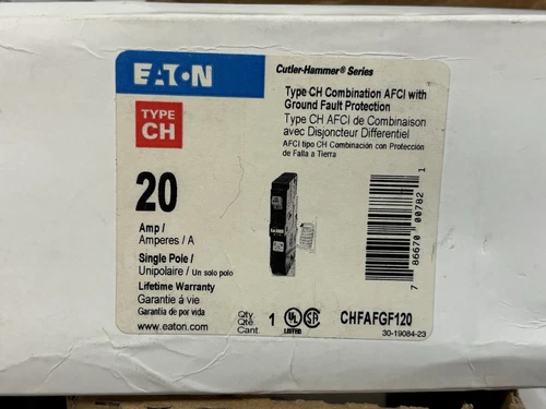 EATON, CHFAFGF120, 1P, 20A, COMBO ARC FAULT W/ GROUND FAULT PROTECTION, NEW!