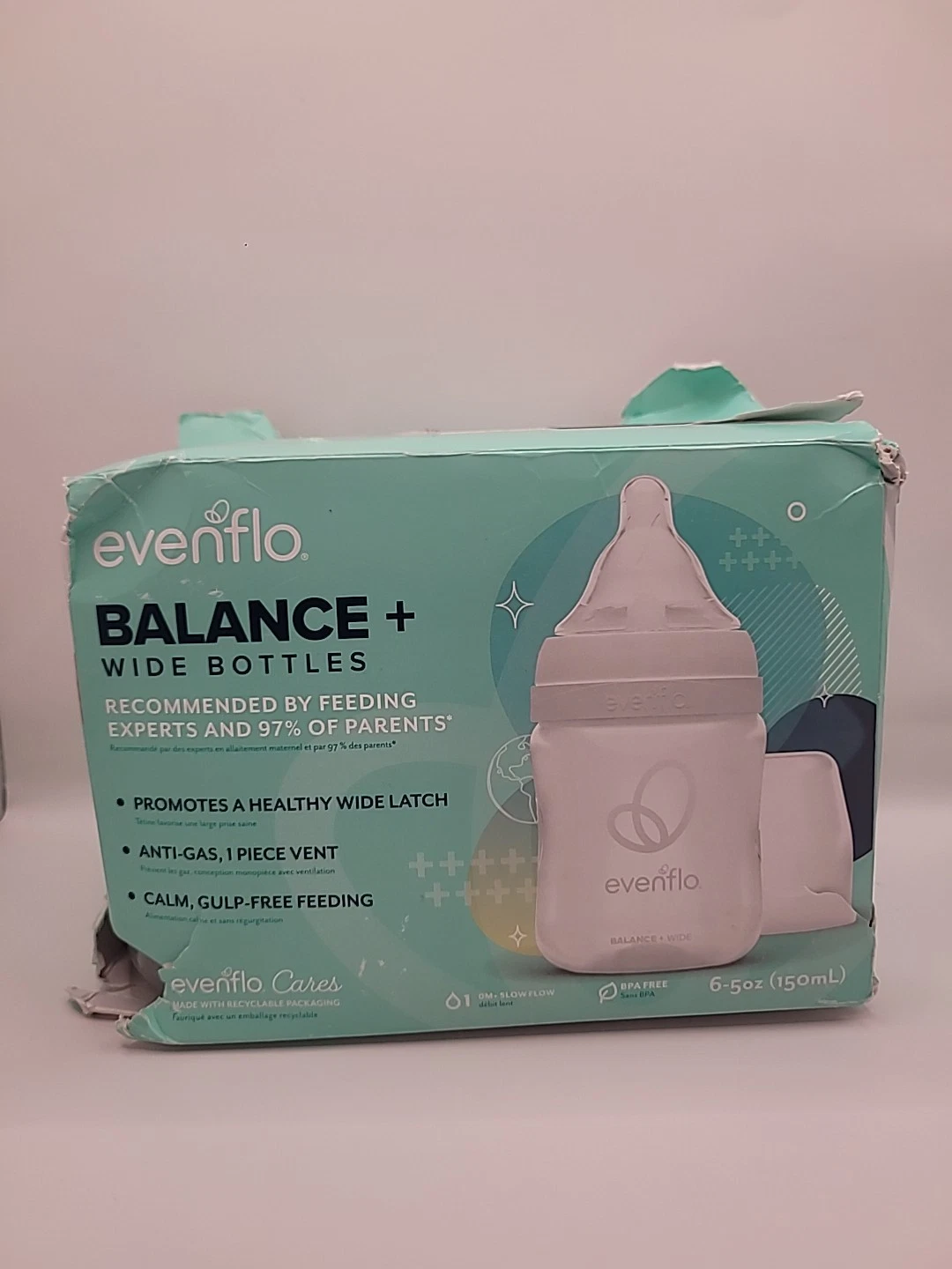 Evenflo Balance + Wide-Neck Bottles, 0M+ Slow Flow, BPA Free, 6 Bottles, 5 Oz