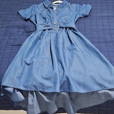 Given Kate Women's Blue Denim Collared Hi-Low Belted Shirt Dress Short Sleeve S