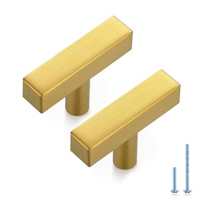 Brushed Brass Square Cabinet Handles 10-Pack 2-Inch Stainless Steel
