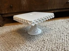 Vintage Pedestal Indiana Glass Colony Diamond Square Milk Glass Cake Plate
