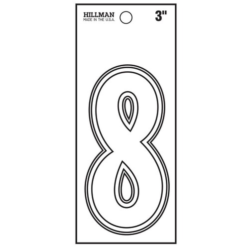 Hillman 3-In. White Matte Vinyl Die-Cut Sticker Thin Number 8 839698