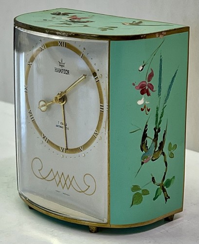 VINTAGE HAMPDEN 7 JEWELS ANTIMAGNETIC WEST GERMANY 4" WIND UP TRAVEL ALARM CLOCK - Picture 2 of 9