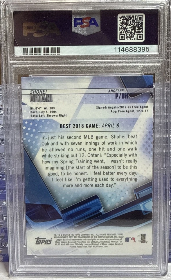2018 Bowman's Best #1 Shohei Ohtani Rookie RC PSA 9 MINT - Image 2 of 2