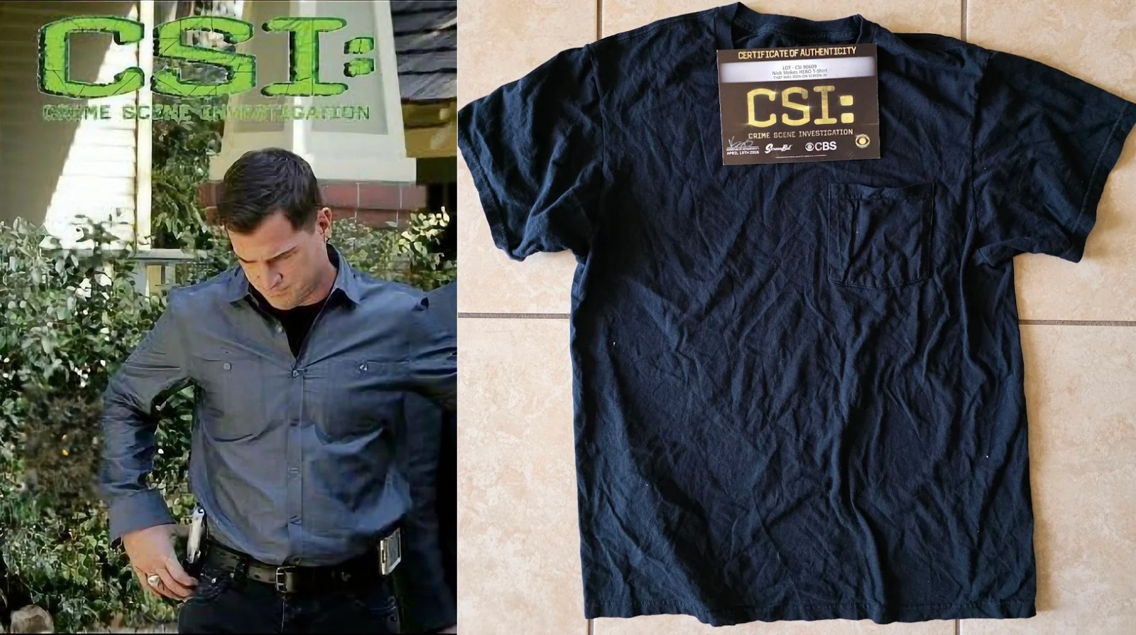 CSI: Nick Stokes/George Eads HERO Black Shirt w/Studio COA