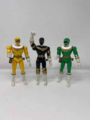 *RARE* Power Rangers Zeo 8'' Action Figure Lot Black, Green, Yellow 1996 Bandai