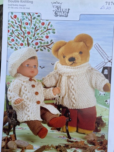 2 Knitting Patterns Doll or Teddy Clothes King Cole 7146 & Wool O' the West 7140 - Picture 3 of 3