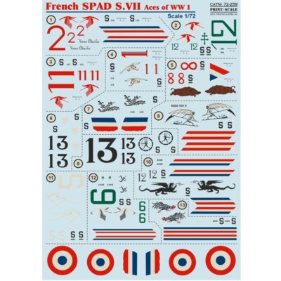 Print Scale 72-259 Decal for airplane 1:72 French SPAD S.VII Waterslide decals