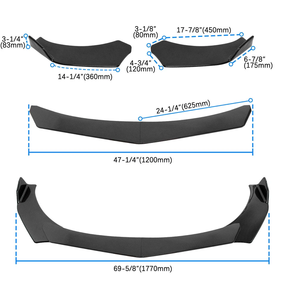 Front Bumper Lip Splitter Spoiler Rear Lip Strut Rod Body For FORD MUSTANG Foto 3 de 4