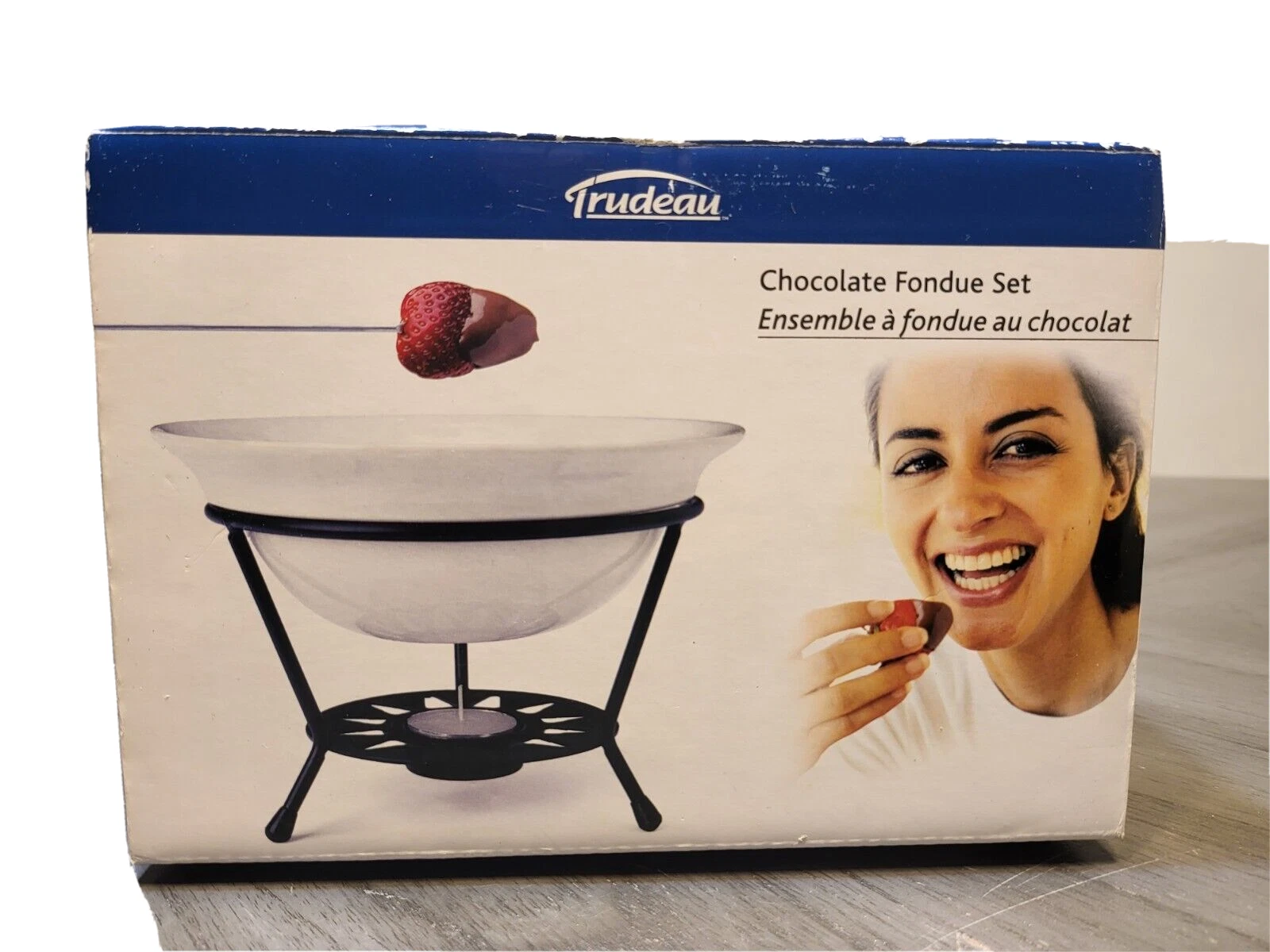Trudeau Chocolate Fondue Set, White, 6 Pieces Enclosed Recipes Original Open (A7