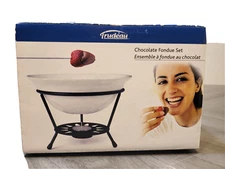 Trudeau Chocolate Fondue Set, White, 6 Pieces Enclosed Recipes Original Open (A7