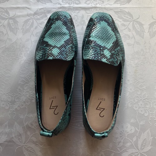 Edit 27 Teal/Black Snake Skin Animal Print Flat Slip-On Shoes Women’s Size 7.5W