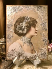 Shabby Chic, Gray Rose Lady, Romantic, Handcrafted Plaque / Sign