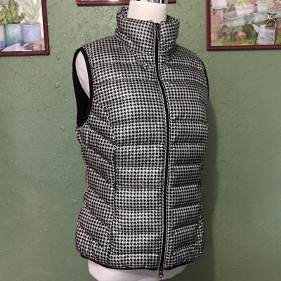 S. Oliver Houndstooth Down Filled Zip Puffer Vest Black Gray SZ. 38 / M