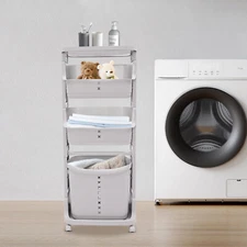 Plastic Laundry Hamper Basket Clothes Storage Organizer Shelf Rolling Cart
