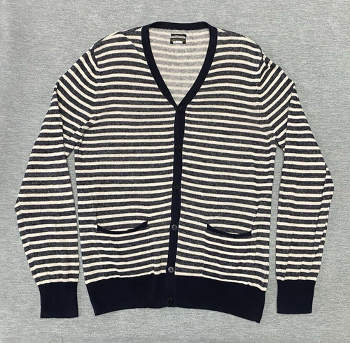 Allsaints Sweater Cardigan Mens XL Linen Button Down Long Sleeve Sweatshirt Blue