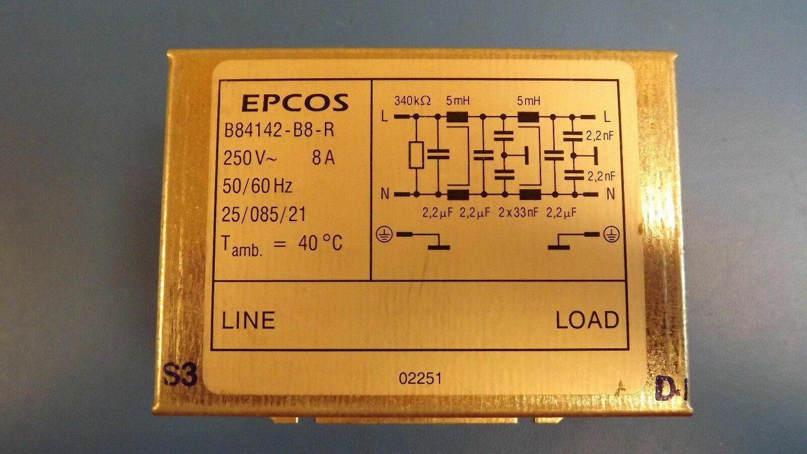 (1PC) B84142-B8-R Power Line Filter 50Hz/60Hz 8A 250VAC/250VDC Terminal Block 