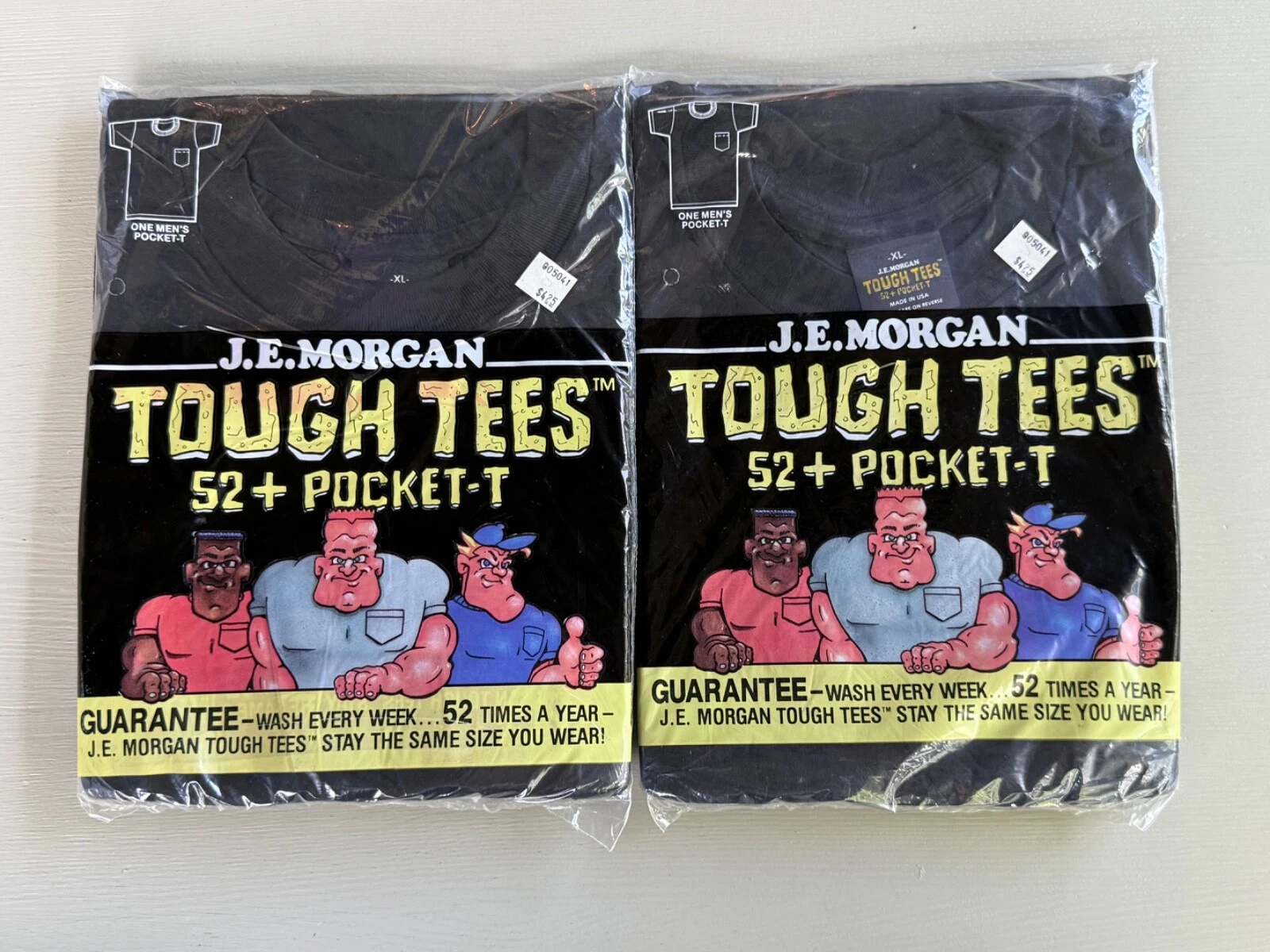 Lot of 2 Vintage J.E. Morgan Tough Tees T-Shirts Pocket-T Pocket Black XL Black